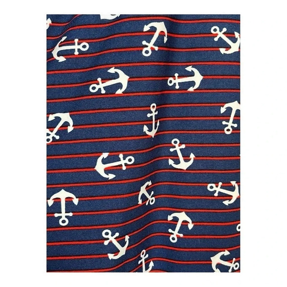 LULAROE ONE SIZE STRETCH FOREVER NAUTICAL ANCHOR PRINT RED WHITE‎ BLUE LEGGINGS - Picture 2 of 7